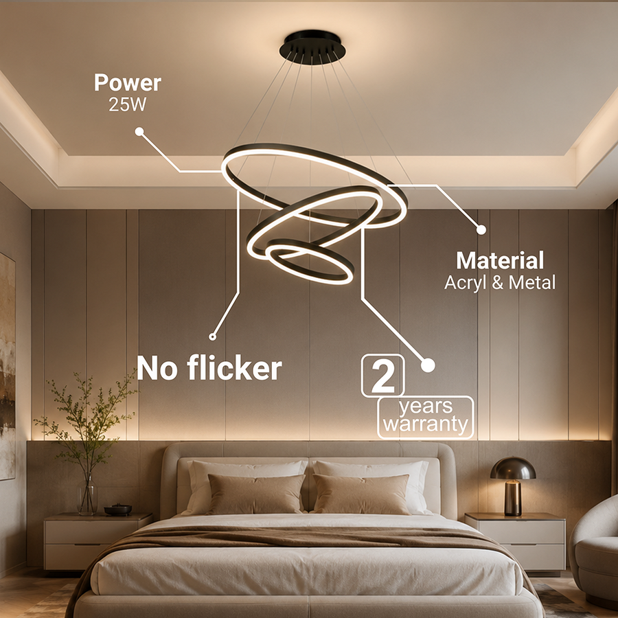 Lustra LED suspendata cu telecomanda CASIANA 85W, 3 Cercuri, lumina Rece/Calda/Neutra, Dimabila, Negru, Inaltime Reglabila Lustre LED cu Telecomanda Default Title Alessandro Design