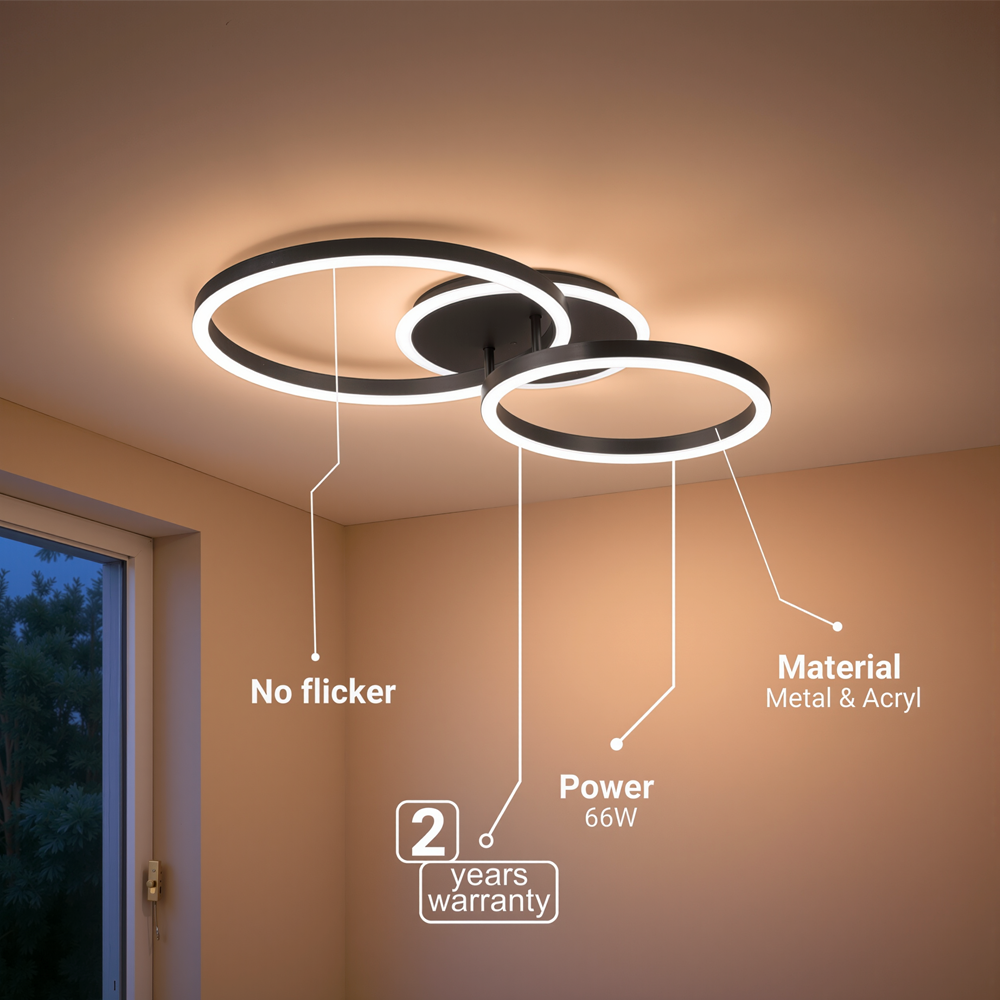 Lustra LED cu telecomanda RINOVA 66W, 2 Cercuri, lumina Rece/Calda/Neutra, Dimabila, Negru Lustre LED cu Telecomanda Default Title Alessandro Design