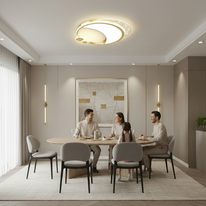 Lustră LED Marco cu Telecomandă, 76W, Dimabilă, Auriu, Metal, Acril și Sticlă, 3000K/4000K/6000K