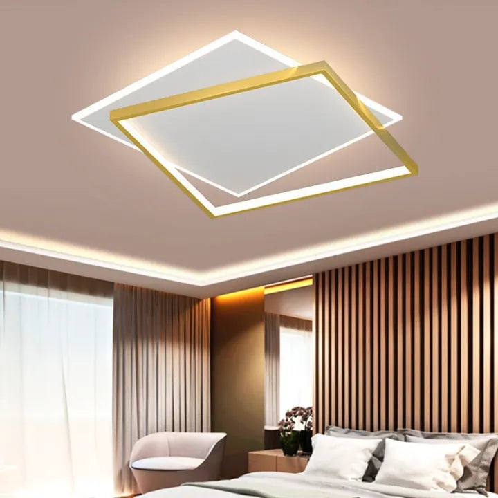 Lustra LED cu telecomanda SOLARA 66W, 2 Patrate, lumina Rece/Calda/Neutra, Dimabila, Auriu Alb Lustre LED cu Telecomanda Default Title Alessandro Design