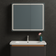 Oglinda LED cu Dulap de Baie si Lavoar Suspendat, 80x60 cm, Design Modern, Iluminare Integrata Default Title Alessandro Design