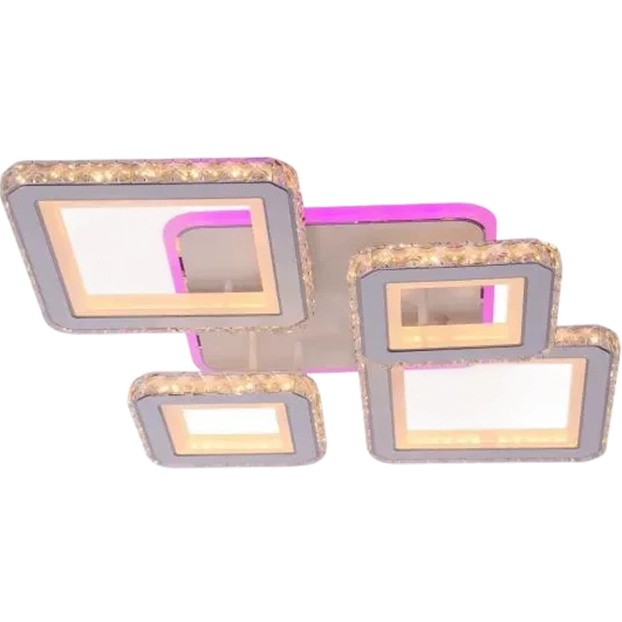 Lustra LED cu telecomanda si cristal QUADRIS RGB, 96W, 4 Patrate, lumina Rece/Calda/Neutra, Dimabila, Alb Lustre LED cu Telecomanda Default Title Alessandro Design