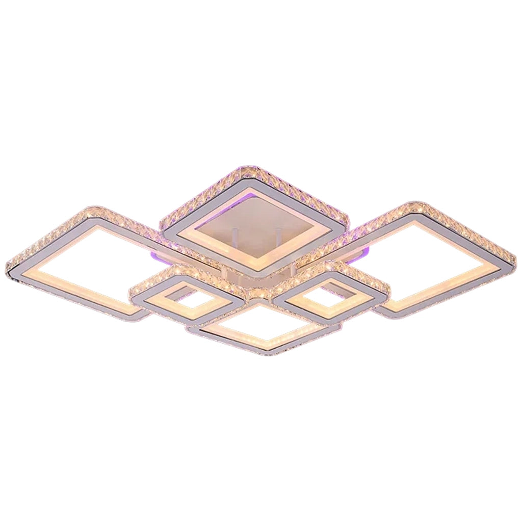 Lustra LED cu telecomanda si cristal QUADRIS RGB 175W, 6 Patrate, Lumina Rece/Calda/Neutra, Dimabila, Alb Lustre LED cu Telecomanda Default Title Alessandro Design