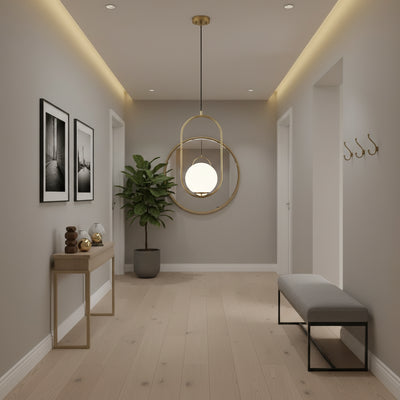Lustra LOFT Gallery Modern, 1x E27, Alb Auriu, Metal, Inaltime Reglabila