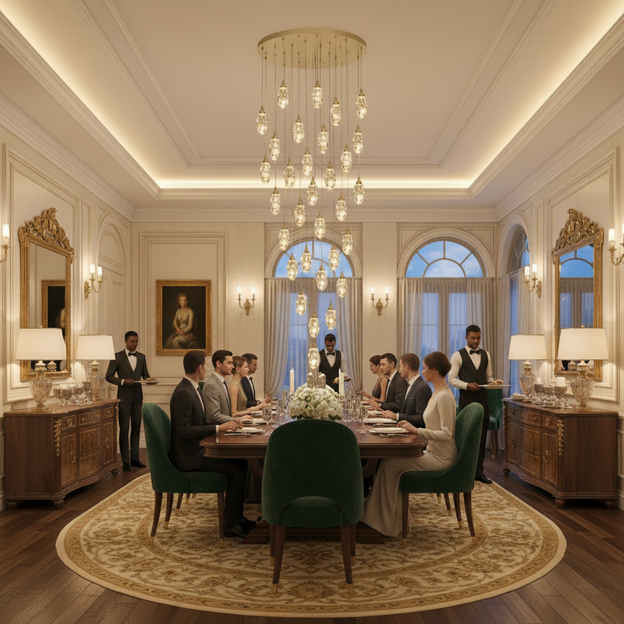 Candelabru Cristal AROHA LED cu Telecomanda, Suspendat, 30 Surse, 90W, Lumina Calda/Neutra/Rece, Diametru 60cm, Inaltime Reglabila, Auriu, Metal si Cristal