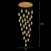 Candelabru Cristal AROHA LED cu Telecomanda, Suspendat, 30 Surse, 90W, Lumina Calda/Neutra/Rece, Diametru 60cm, Inaltime Reglabila, Auriu, Metal si Cristal