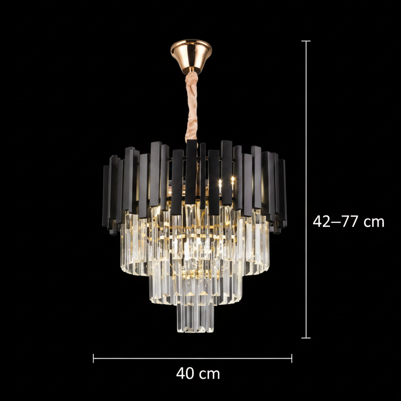 Candelabru Cristal BLOIS Nobile 5xE14, Diametru 40cm, Negru, Inaltime Reglabila