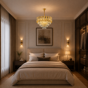Candelabru Cristal BUCKINGHAM Nobile 5xE14, Diametru 40cm, Auriu Lucios, Inaltime Reglabila
