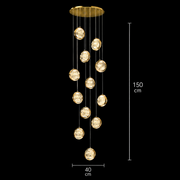 Candelabru Cristal FRAME LED cu Telecomanda, Suspendat, 12 Surse, 36W, Diametru 40cm, Lumina Calda / Neutra / Rece, Inaltime Reglabila, Auriu, Metal si Cristal