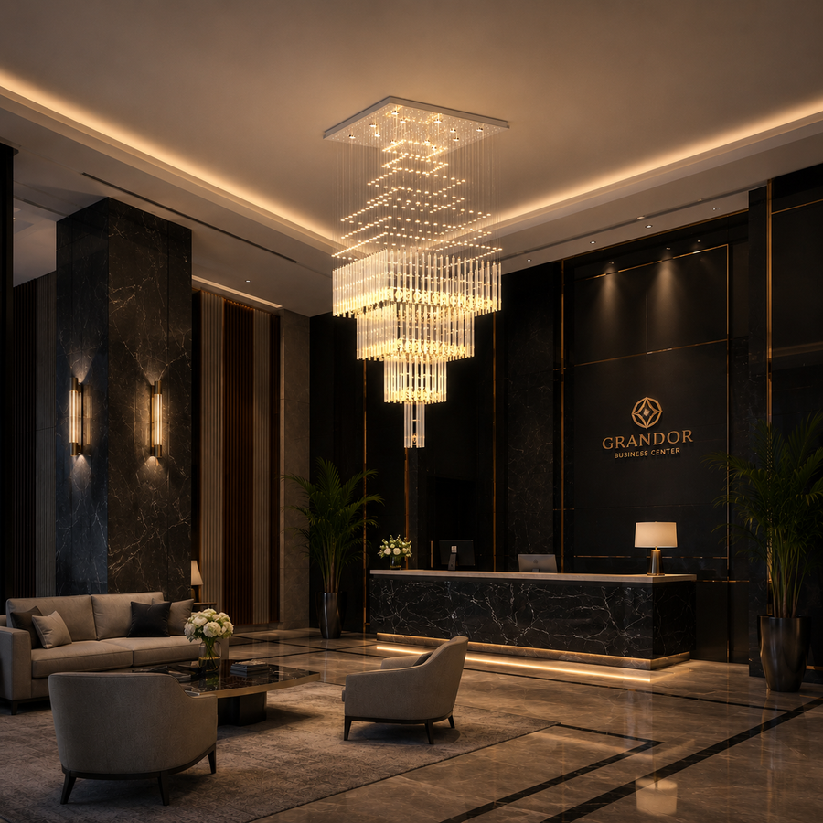 Candelabru Cristal LED 80W FLORENTIA Auriu, Diametru 50cm, Inaltime 200cm, Model Scara
