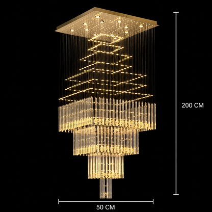 Candelabru Cristal LED 80W FLORENTIA Auriu, Diametru 50cm, Inaltime 200cm, Model Scara