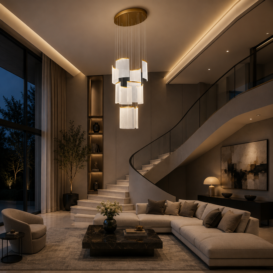 Candelabru Cristal LED Alduino Auriu diametru 80cm Auriu Inaltime Reglabila