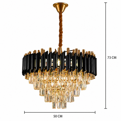 Candelabru Cristal VERSAILLES Eleganza 8x E14, Diametru 50cm, Negru, Auriu Lucios, Inaltime Reglabila