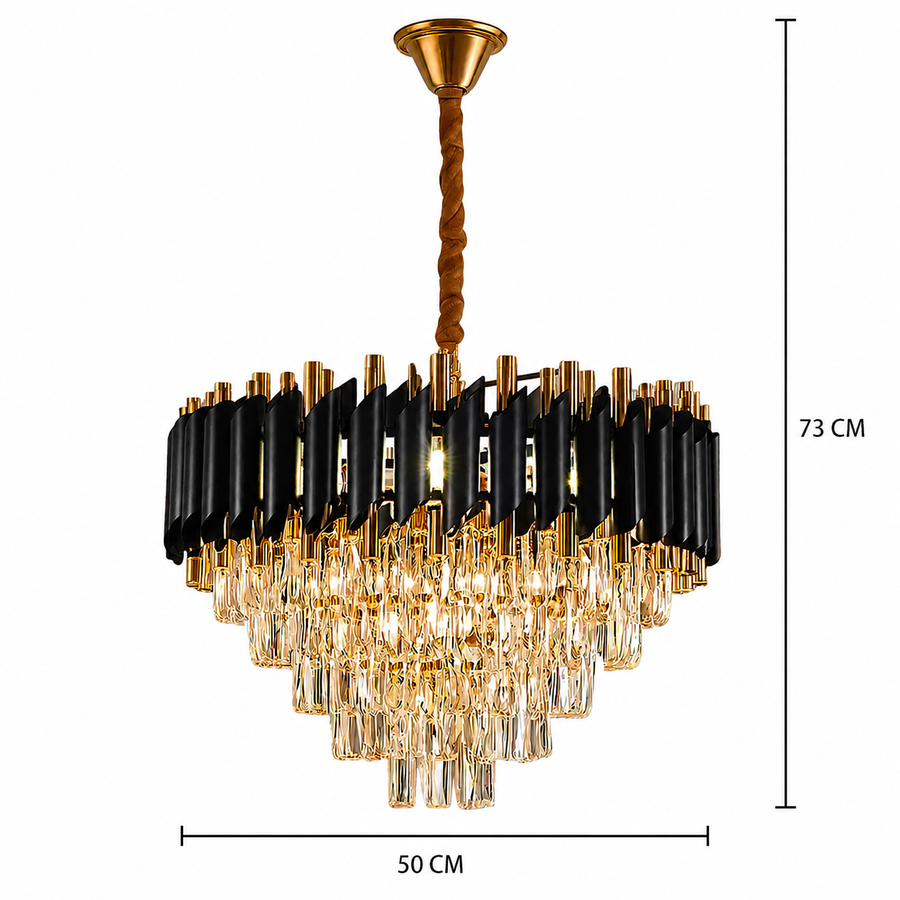 Candelabru Cristal VERSAILLES Eleganza 8x E14, Diametru 50cm, Negru, Auriu Lucios, Inaltime Reglabila