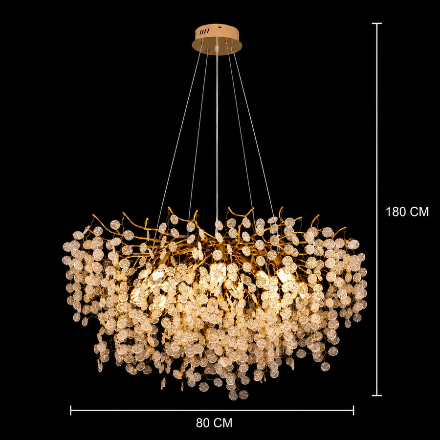 Candelabru Cristal WALTZ Serenade, 9xG9, Auriu, 80cm, Inaltime Reglabila
