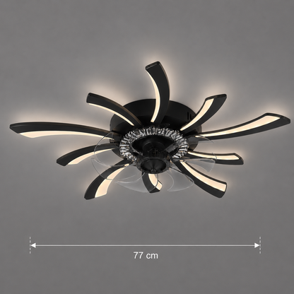 Lustra LED Ventilator VIRTULA cu Telecomanda, 29W, D77cm, Lumina Rece/Neutra/Calda, Metal si Plastic, Negru