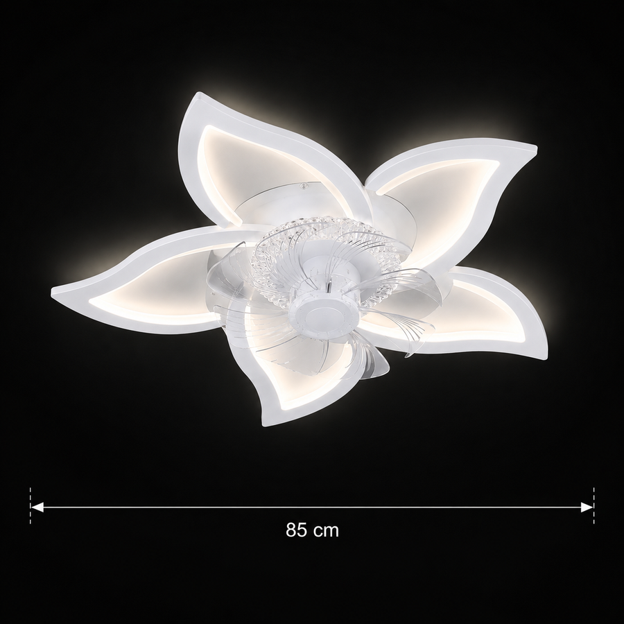 Lustra LED Ventilator DAFIA cu Telecomanda, 49W, D85cm, Lumina Rece/Neutra/Calda, Metal si Plastic, Alb