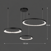 Lustra LED suspendata cu telecomanda, Cristale K9, 117W, 3 Cercuri, lumina Rece/Calda/Neutra, Dimabila, Negru, Inaltime Reglabila