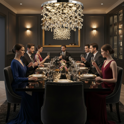 Candelabru LED Cristal LLC210/550CH Rotund, 30W, Lumina Rece/Calda/Neutra, Cristal, Crom Lucios