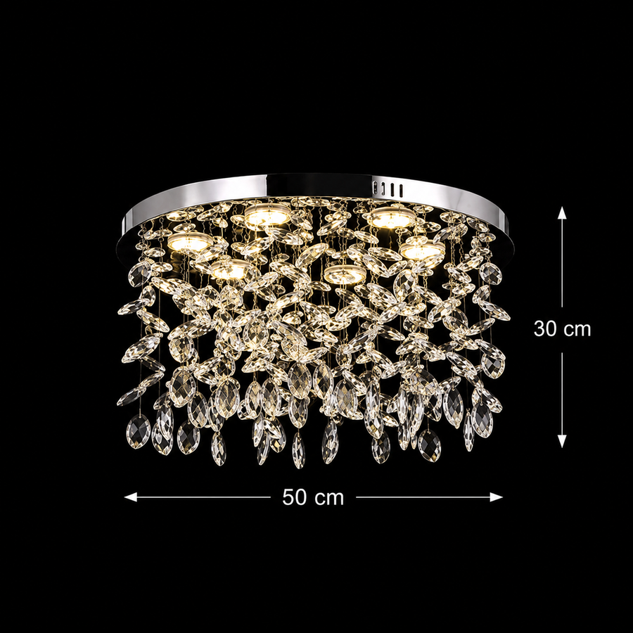 Candelabru LED Cristal LLC210/550CH Rotund, 30W, Lumina Rece/Calda/Neutra, Cristal, Crom Lucios