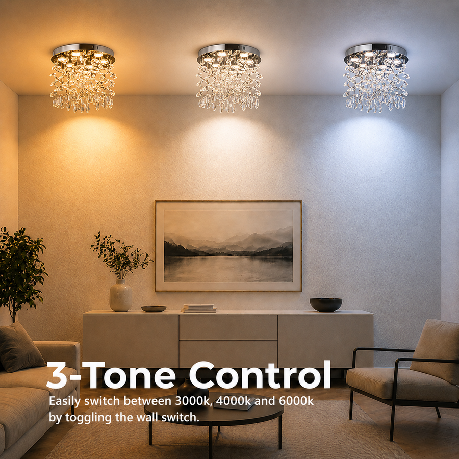 Candelabru LED Cristal LLC210/550CH Rotund, 30W, Lumina Rece/Calda/Neutra, Cristal, Crom Lucios