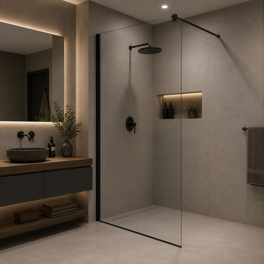 Paravan duș Walk-In 70x195cm, Sticlă securizată 8 mm, Profil metalic rezistent, Negru