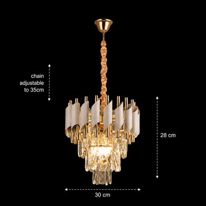 Candelabru Cristal VERSAILLES Petito 3xE14, Diametru 30cm, Auriu Lucios si Alb, Inaltime Reglabila, Metal si Cristal Candelabre Cristal Default Title Alessandro Design