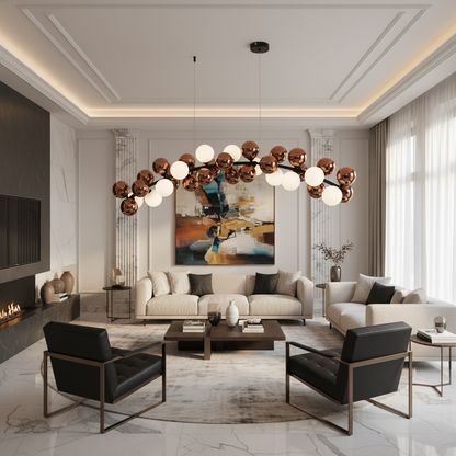 Lustra Suspendata BARRO Grande, L130cm, 11x G9, Rose Gold, Metal si Sticla