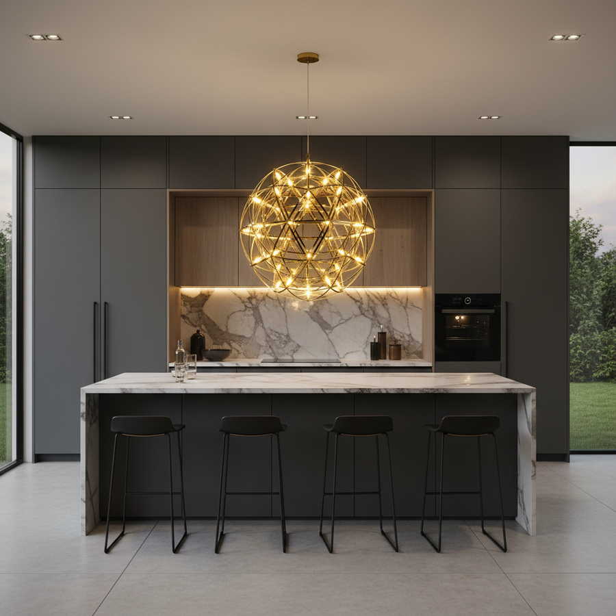 Candelabru Modern LED WELD Nobile, 18W, Lumina Calda 3000K, Diametru 40cm, Inaltime Reglabila, Crom Lucios