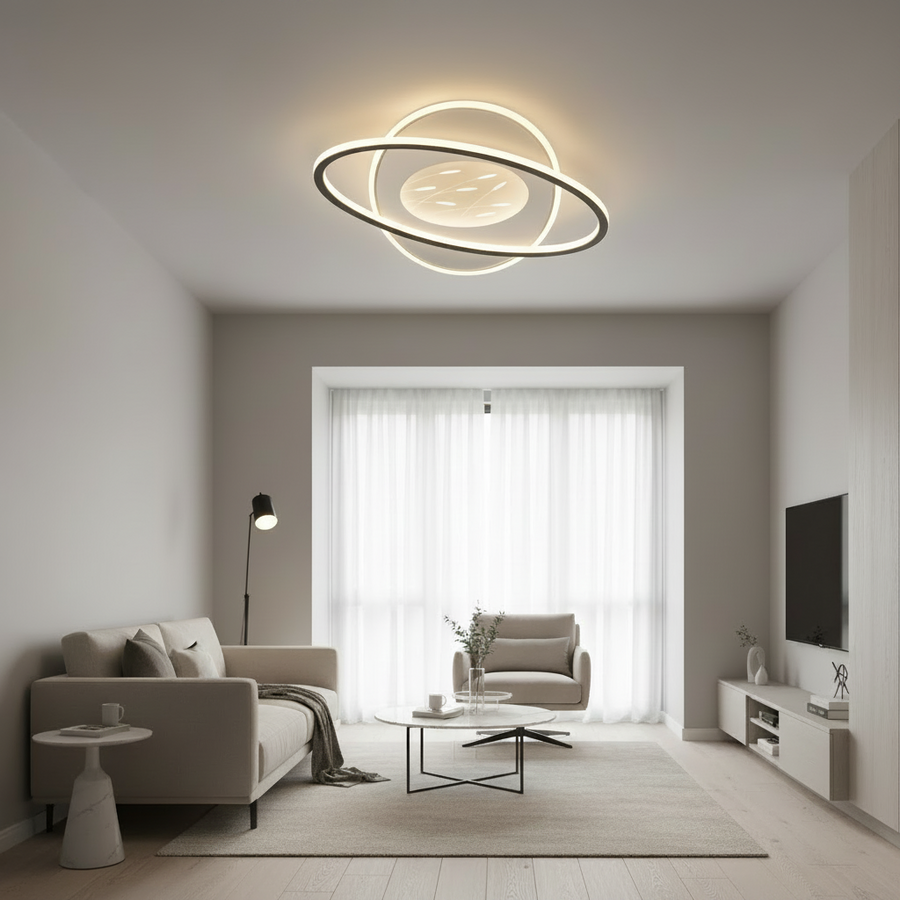 Lustra LED cu telecomanda VOLTA 96W, Ovala, lumina Rece/Calda/Neutra, Dimabila, Negru