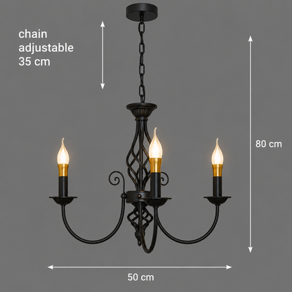 Lustra ANJOUX Eleganza, 3xE14, Diametru 50cm, Negru, Inaltime Reglabila, Metal