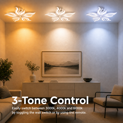 Lustra LED cu telecomanda SAKURA 62W, 5 Petale, lumina Rece/Calda/Neutra, Dimabila, Alb