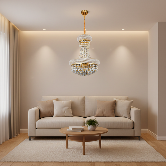 Candelabru Cristal NUVOLA Elegenza, 12xE14, D50 cm, Auriu, Inaltime Reglabila, Metal si Cristal