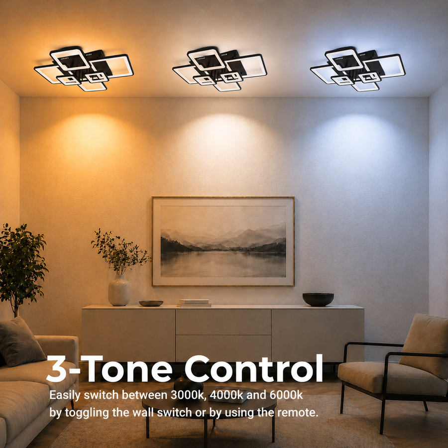 Lustra LED cu telecomanda ELLA 120W, 6 Patrate, lumina Rece/Calda/Neutra, Dimabila, Negru, Metal si Acril Lustre LED cu Telecomanda Default Title Alessandro Design