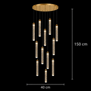Candelabru Cristal LAGOM LED cu Telecomanda, Suspendat, 12 Surse, 36W, Diametru 40cm, Lumina Calda / Neutra / Rece, Inaltime Reglabila, Auriu, Metal si Cristal