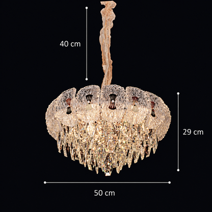 Candelabru Cristal DONNO Eleganza, 9xE14, Inaltime Reglabila, Metal si Cristal, Auriu