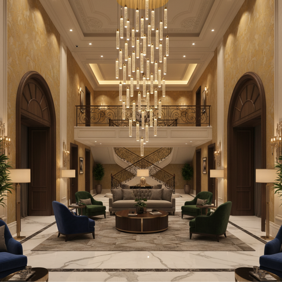 Candelabru Cristal LAGOM LED cu Telecomanda, Suspendat, 51 Surse, 153W, Lumina Calda/Neutra/Rece, Diametru 100cm, Inaltime Reglabila, Auriu, Metal si Cristal