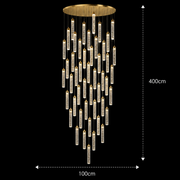 Candelabru Cristal LAGOM LED cu Telecomanda, Suspendat, 51 Surse, 153W, Lumina Calda/Neutra/Rece, Diametru 100cm, Inaltime Reglabila, Auriu, Metal si Cristal