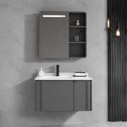 Set Mobilier ORIA pentru Baie, Dulap Lavoar+Dulap Oglinda 60cm, 2 Piese, Gri si Alb Mobilier Baie Default Title Alessandro Design