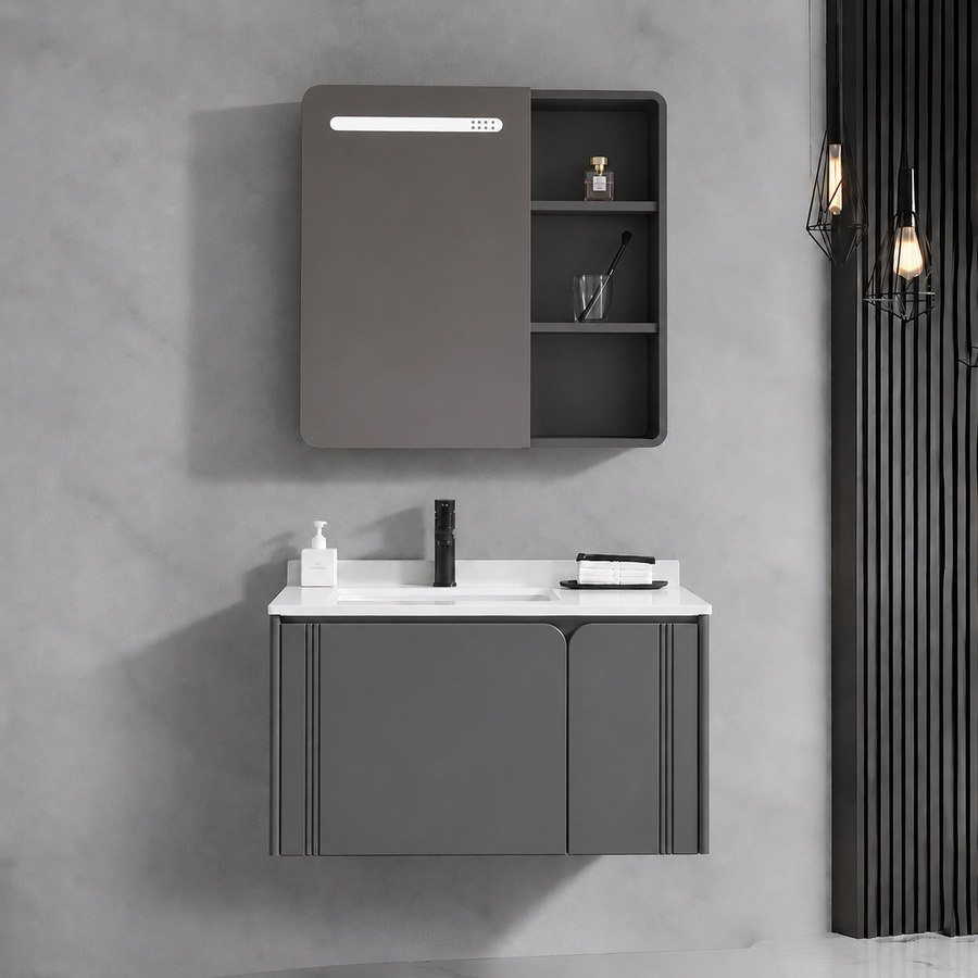 Set Mobilier ORIA pentru Baie, Dulap Lavoar+Dulap Oglinda 60cm, 2 Piese, Gri si Alb Mobilier Baie Default Title Alessandro Design