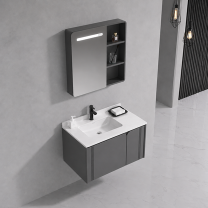 Set Mobilier ORIA pentru Baie, Dulap Lavoar+Dulap Oglinda 60cm, 2 Piese, Gri si Alb Mobilier Baie Default Title Alessandro Design