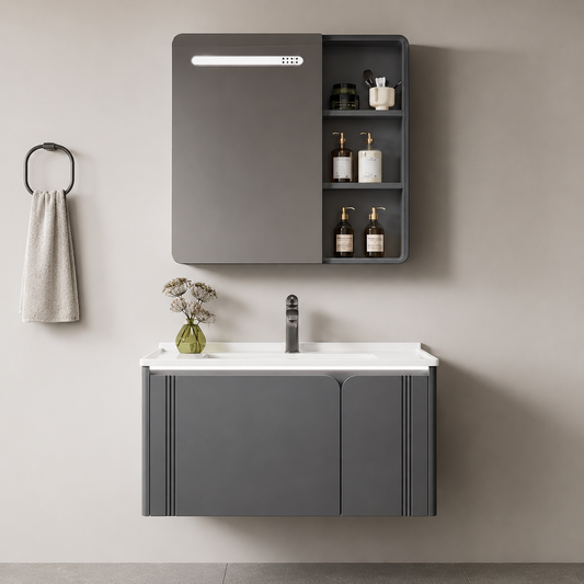 Set Mobilier ORIA pentru Baie, Dulap Lavoar+Dulap Oglinda 60cm, 2 Piese, Gri si Alb Mobilier Baie Default Title Alessandro Design
