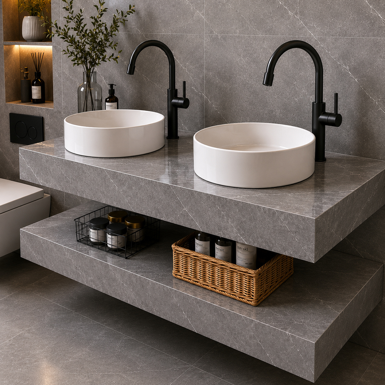 Set Mobilier ARQON Duo pentru Baie, 140cm, 3 Piese, Gri Mobilier Baie Default Title Alessandro Design
