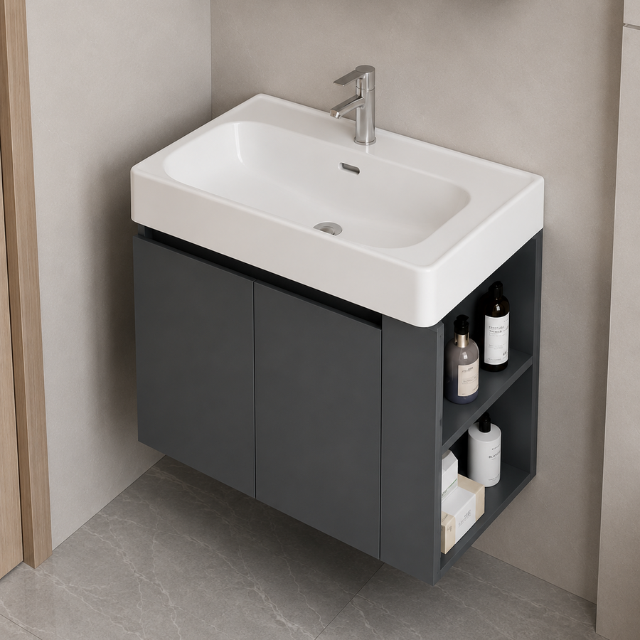 Set Mobilier EVOQ pentru Baie ,Latime 70cm, 2 Piese, Gri si Alb Mobilier Baie Default Title Alessandro Design