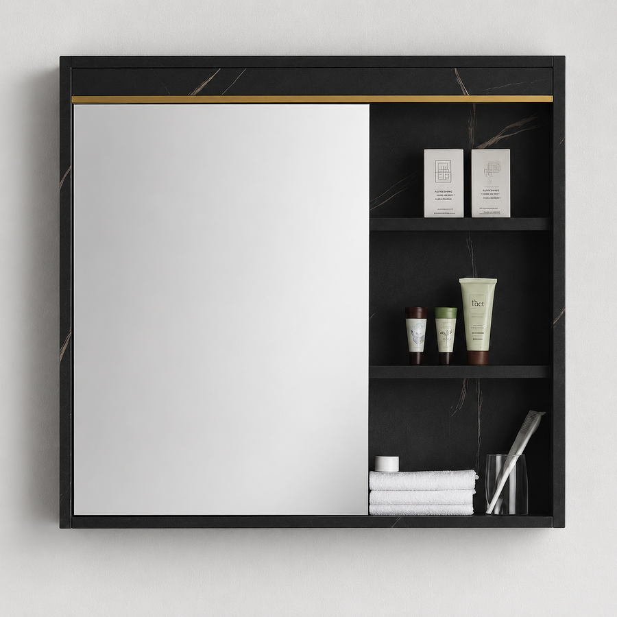 Set Mobilier MARBLE pentru Baie, Dulap Lavoar+Dulap Oglinda 60cm, 2 Piese, Negru Mobilier Baie Default Title Alessandro Design