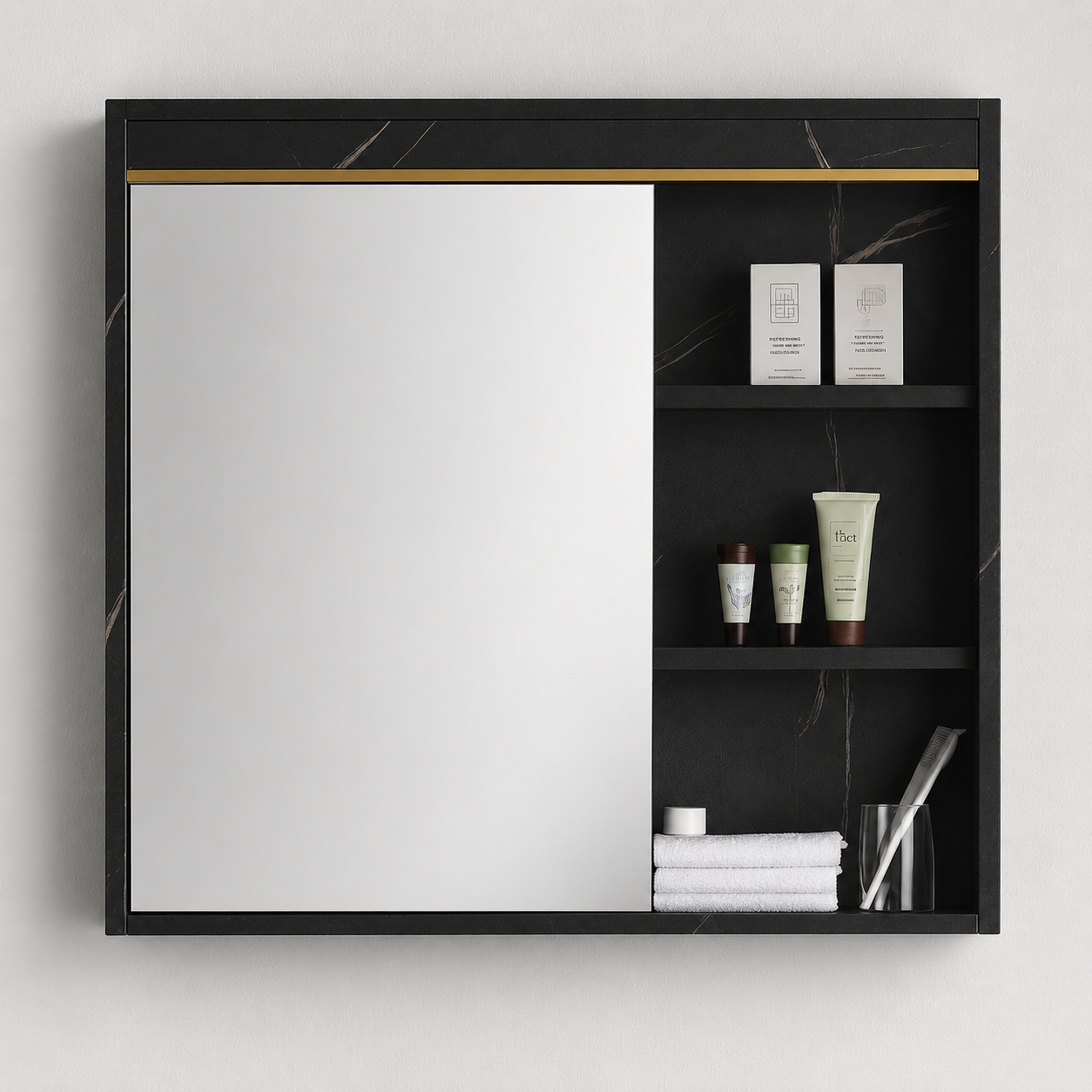 Set Mobilier MARBLE pentru Baie, Dulap Lavoar+Dulap Oglinda 80cm, 2 Piese, Negru Mobilier Baie Default Title Alessandro Design
