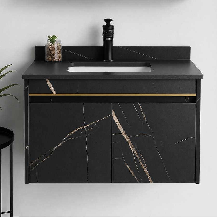 Set Mobilier MARBLE pentru Baie, Dulap Lavoar+Dulap Oglinda 60cm, 2 Piese, Negru Mobilier Baie Default Title Alessandro Design