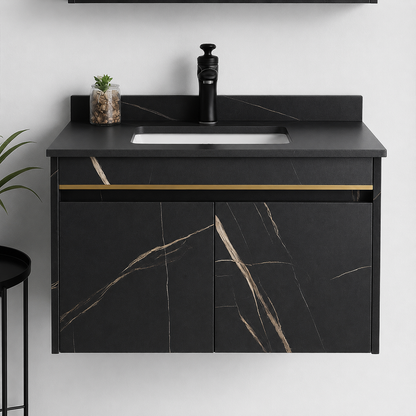 Set Mobilier MARBLE pentru Baie, Dulap Lavoar+Dulap Oglinda 80cm, 2 Piese, Negru Mobilier Baie Default Title Alessandro Design