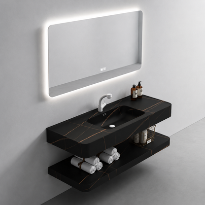 Set Mobilier KRISS pentru Baie, 80cm, 3 Piese, Negru