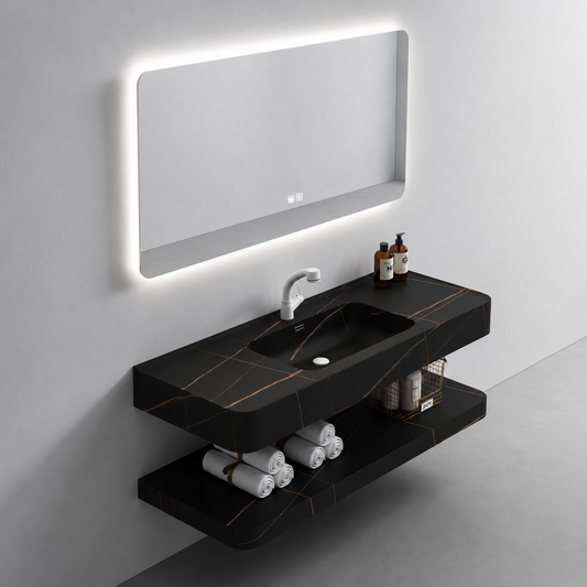 Set Mobilier KRISS pentru Baie, 80cm, 3 Piese, Negru
